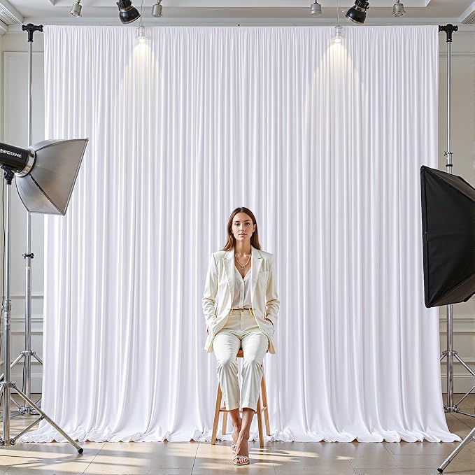 4 Panels White Backdrop Curtains - Wrinkle Free Fabric Backdrop Curtain for Photoshoot,10ft Wedding Party Photo Backdrop Drapes for Birthday Baby Shower Photography Stage Background Decorations
