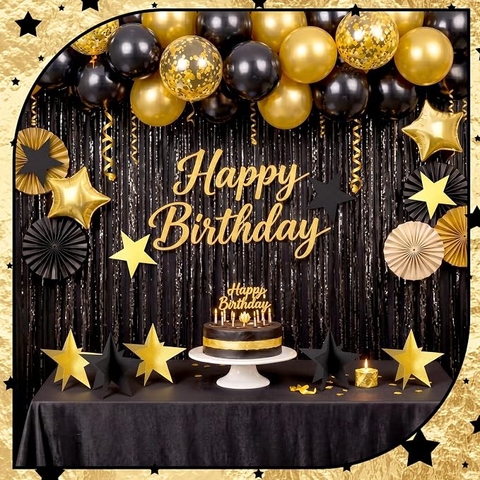 Sinload 18 Pcs Large 3D Glitter Star Decorations Back to School Work Black Gold Star Centerpiece Standing Hanging Decor for School Centerpiece Starry Movie Night Themed Party Decor