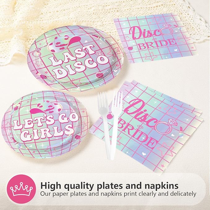 96Pcs Last Disco Bachelorette Party Decorations Pink & Silver Disco Cowgirl Plates and Napkins Let's Go Girls Party Decorations for Western Nashville Bridal Shower Wedding Birthday Supplies Serves 24