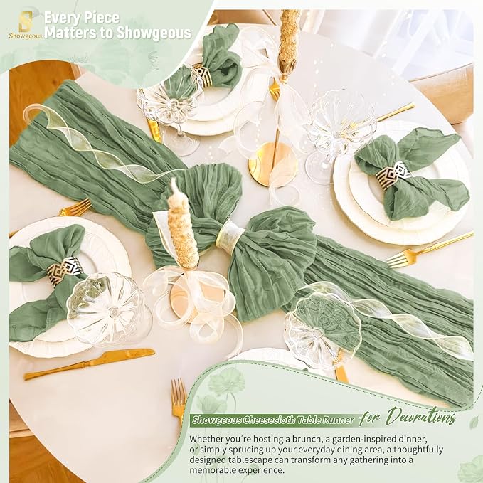 30 Pack Sage Green Cheesecloth Table Runner 17 x 108 inch Boho Gauze Table Runner Rustic Sheer Cheese Cloth Table Decorations for Wedding Party Baby Bridal Shower Birthday Holiday Home