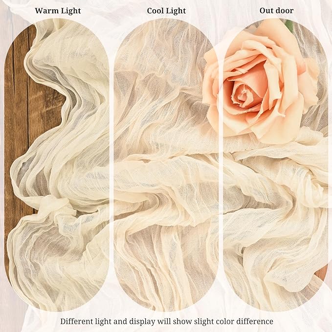 10 Pack Ivory Cheesecloth Table Runner 17x108 Inch Semi Sheer Boho Gauze Cheese Cloth Table Runners, for Wedding Bridal Shower Birthday Party Home Decor Garden Farmhouse