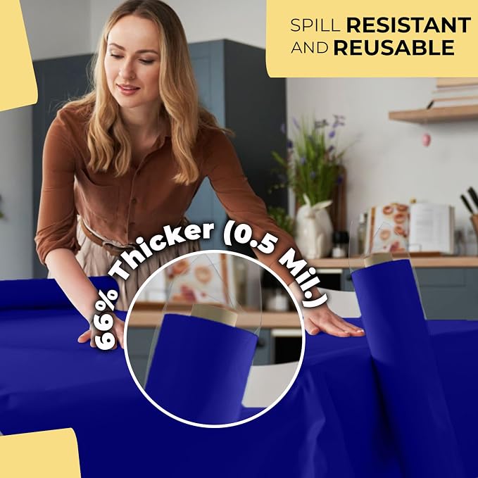 Party Solids 66% Thicker Premium Navy Blue Plastic Table Cover Roll 40" X 300' Table Cloth Plastic Cover Roll Quality Thick Banquet Rolls Disposable Tablecloth Rolls Strong American Based Company