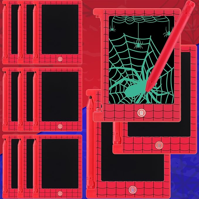 Nezyo 12 Pack Spider Web Party Favors, Mini LCD Writing Tablet for Kids, 4.6'' Spider Web Checked Board Drawing Tablet Erasable Reusable Electronic Drawing Pads for Birthday Supplies