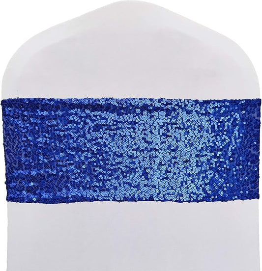 High Elastic Sequin Chair Sashes Bling Bling Chair Sashes Soft Strecth Sequin Material Shining Sequin Chair Bows for Party Decoration Home (25PCS, Royal Blue)