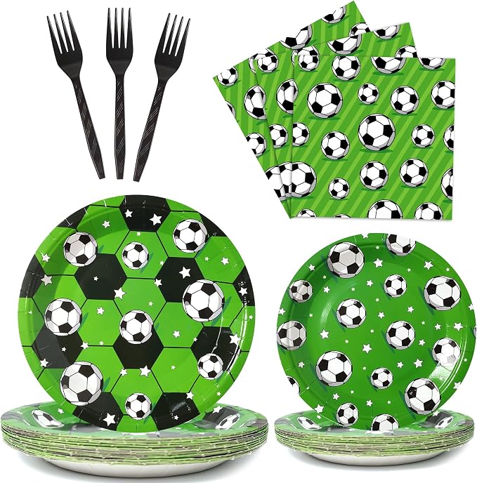 Soccer Party Supplies for 24 Guests Soccer Party Plates and Napkins Party Favors Set with Dinner Dessert Plates Soccer Birthday Themed Paper Plastic Plates for Boy Game Day Decorations (96 Pieces)