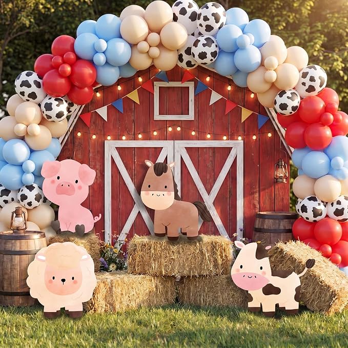 Honoson 4 Pcs Large 24" x 32" Farm Animals Cardboard Cutouts, Farm Animal Party Decoration Yard Signs for Baby Shower Birthday Supplies Barn Lawn Classroom Photo Backdrop Decor