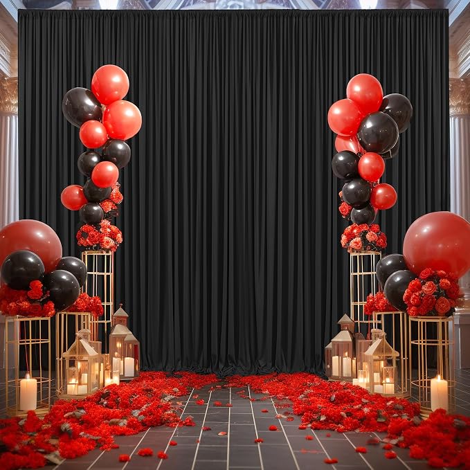 10x12 Black Backdrop Curtains for Wedding Party Wrinkle Free Backdrops Curtain Drapes Fabric Decorations Photo Back Drop Cloth for Baby Shower Photography Stage Reception 5ft x 12ft,2 Panels