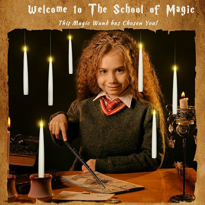 Boribim 20PCS Floating Candles with Wand, Magic Hanging Candles, Flickering Warm Light LED Taper Flameless Candles with Wand Remote, Battery Operated Window Candle for Halloween Decorations Best Gift