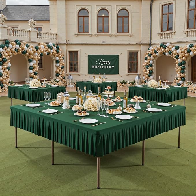 Shillance 60x60 Inch Green Spandex Square Tablecloth 2 Pack,Wrinkle Free Green Fitted Table Cloth for Square Tables,Washable Pleated Table Cover for Wedding Birthday Cocktail Party Buffet Dinner