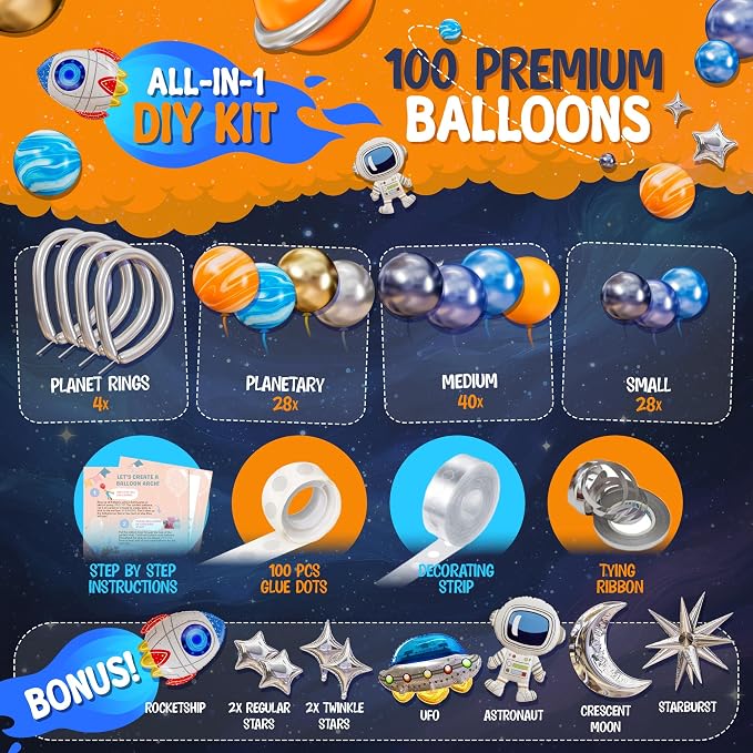 ALL-IN-1 Space Balloon Arch Kit with BONUS Specialty Foil Balloons for Outer Space Party Decorations - Galaxy Balloons for Galaxy Party Decorations, Astrobot, Astronaut Birthday Decorations