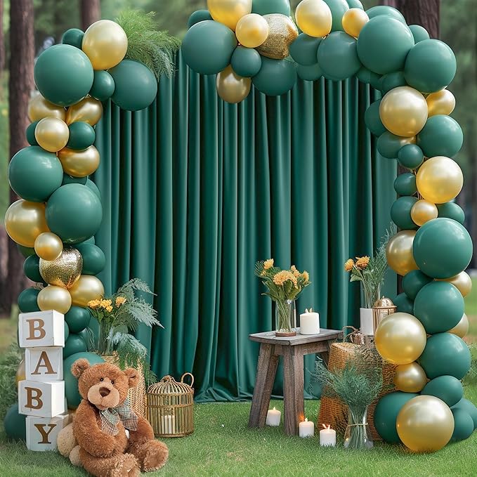 8x10FT Hunter Green Backdrop Curtains for Wedding Parties, Wrinkle Free Polyester Photography Backdrop Drapes for Christmas Birthday Parties Stage Background Stand Decorations 4x10ft,2 Panels