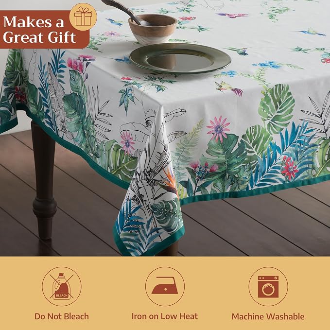 Maison d' Hermine Table Cloth Rectangle Table 100% Cotton 60 x 120 Inches Tablecloth Reusable Decorative for Dining Kitchen Room Farmhouse Party Home Hotel Restaurant Spring Summer - Tropiques