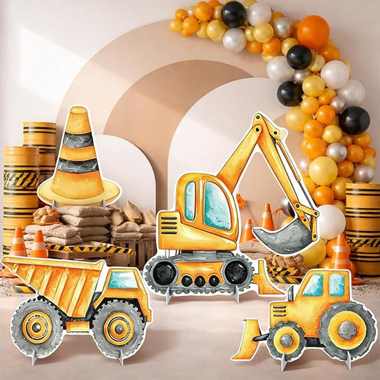 4 Pcs Construction Cardboard Cutouts Large 19.69 in to 23.62 in Tall, Truck Themed Birthday Party Decorations Backdrop, Construction Party Supplies for Home Lawn Garden
