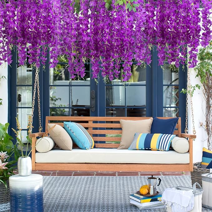 AITISOR 24 Pack Artificial Fake Wisteria Vine Ratta (3.75 Feet) Hanging Garland Silk Flowers String Home Party Wedding Decor (Blue)