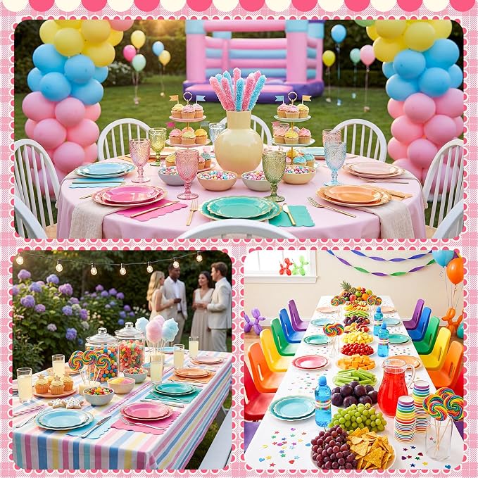 Zhehao 150 Pcs Colorful Plates and Napkins Tableware Serves 50 Includes 9 Inch 7 Inch Candy Color Scalloped Paper Plate and Napkins for Wedding Birthday Baby Shower Party