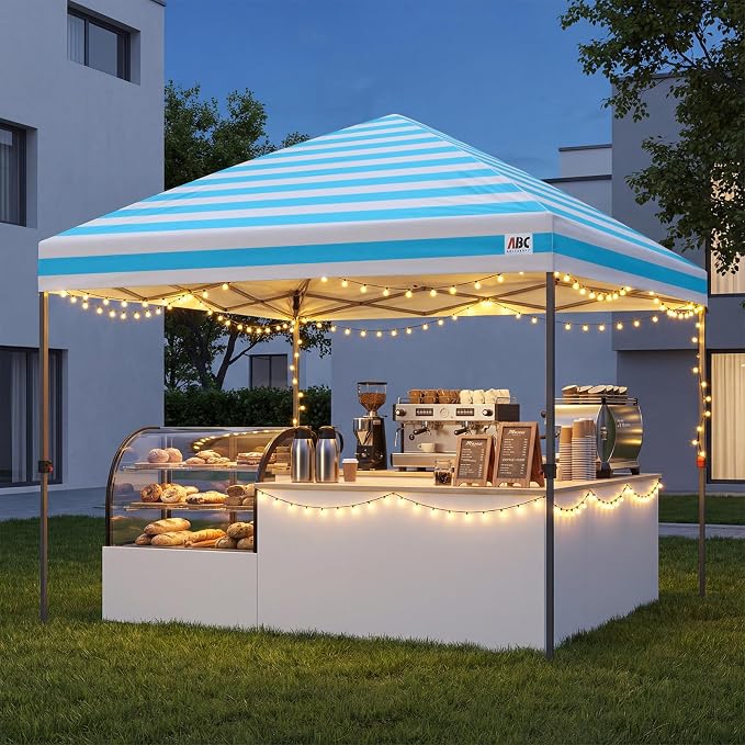 ABCCANOPY 10x10 Pop Up Canopy Tent, Easy Setup Instant Shelter with Wheeled Bag, Heavy Duty Outdoor Canopy for Beach, Market, Backyard, Outdoor Weather Protection (Sky Blue Stripes, 10x10)