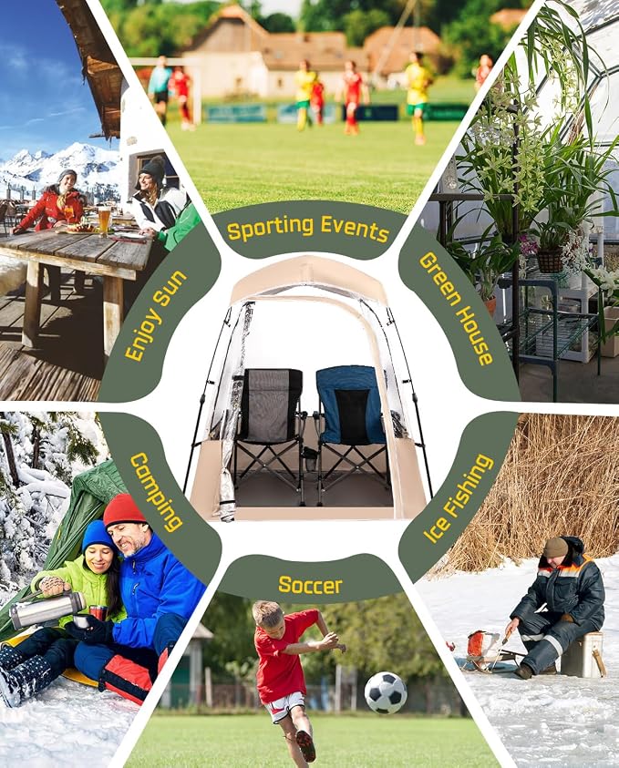 Pod All Weather Sports Tent, Outdoor Pop Up Bubble Clear 540° View Winter Tent for 1-2 Person, Instant Cold Weather Shelter with Rainfly for Soccer, Football, Softball & Other Sports Events