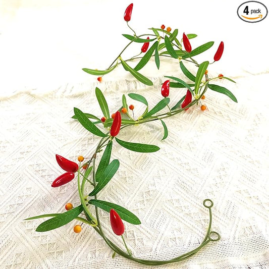 Artificial Chili Vine,Hanging Artificial Berries Pepper Rattan Plant Garland for Home Garden Wedding Party Decor (X-Chili Vine, 4 Pack)