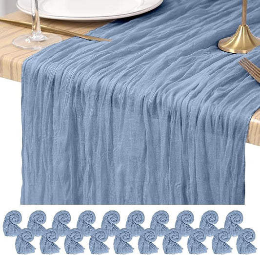 20 Pack Cheesecloth Table Runner Dusty Blue, Rustic Boho Gauze Fabric Table Runner Romantic Table Runner for Wedding, Festival, Birthday, Anniversary, Dinner and Outdoor Events (17.7 x 108 inch)