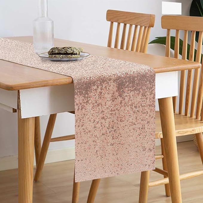 10 Packs 12 x 72 inches Rose Gold Sequin Table Runner, Glitter Runner for Birthday Party Supplies Wedding Holiday Celebration Baby Shower Engagement Anniversary Decor