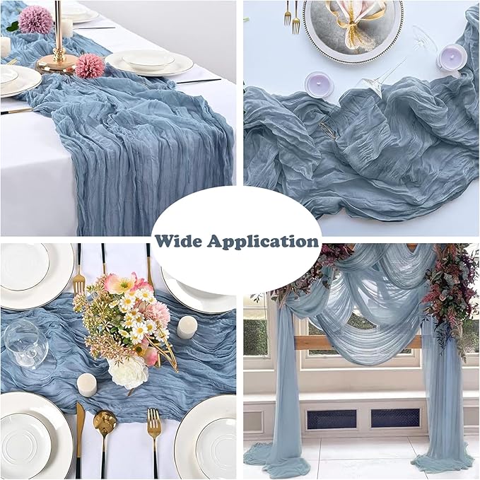 12 Pack Dusty Blue Cheesecloth Table Runner, 35x120 Inch Easter Spring Boho Gauze Table Runner 10Ft Long Rustic Sheer Blue Cheese Cloth Table Decor for Wedding Party Baby Shower Christmas