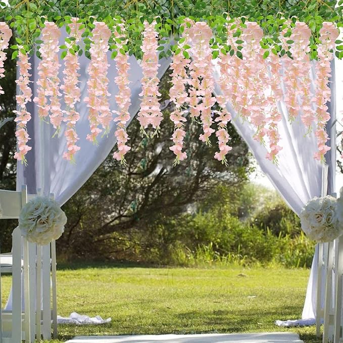 U'Artlines 60 Pack (Total 216 Feet) Artificial Fake Wisteria Vine Rattan Hanging Garland Silk Flowers String Home Party Wedding Decor (60, Light Pink)