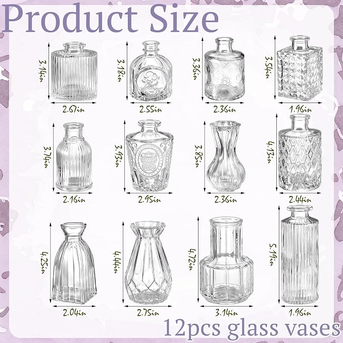36 Pcs Artificial Flowers Table Centerpiece with Vases Colorful Wildflower Centerpieces Silk Flower Arrangement for Wedding Baby Shower Table Centerpieces Party(Purple Series,Clear)