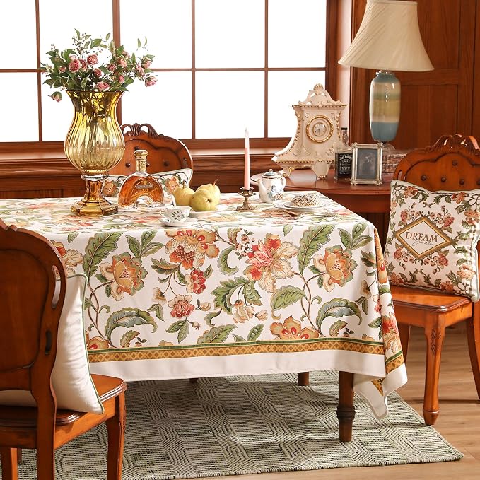 patdrea Vintage French Linen Tablecloth,Rectangular,87"x63"-Santiago A | Elegant Print Table Cloth for Rectangle Table,Colorful Floral Patterned,for Dining Room Tea Party Vender Banquet
