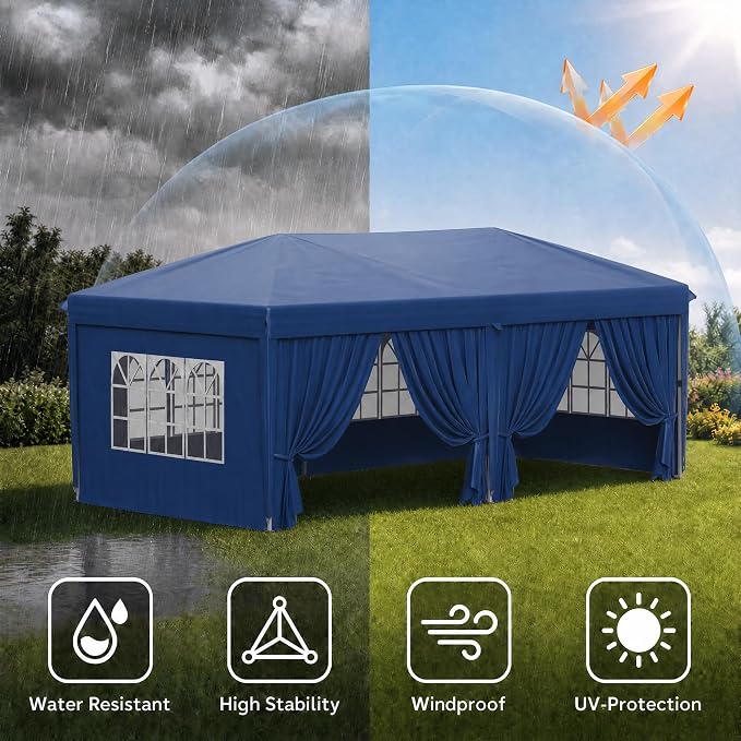 KIGOTY 10x20 FT Portable Pop Up Canopy Tent, Adjustable Height Instant Gazebo with Sidewalls, Sandbags, Waterproof Outdoor Canopy for Camping, Parties, Vendor Events (Blue, 3m × 6m with sidewalls)