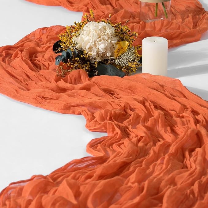 15 Packs Cheesecloth Table Runner Orange, 10 Ft Burnt Orange Table Runner for Wedding, Rustic Gauze Boho Decoration for Wedding Party Bridal Shower,21.5x120in