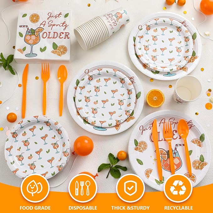 Yungyan 252 Pcs Just A Spritz Older Spritz Birthday Party Tableware Set Included Plates Napkins Cups Forks Knives Cutlery for Party Decorations Supplies 36 guests