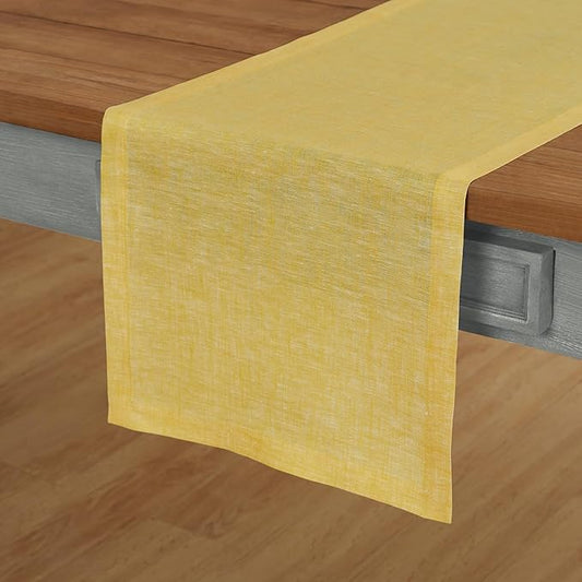 Solino Home Linen Table Runner 90 Inches Long - Athena, 100% Pure Linen Chambray Lemon Yellow Table Runner 14 x 90 Inch for Spring, Summer, Mothers Day