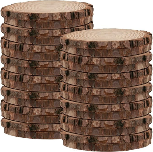30 PCS 5-5.5 Inch Unfinished Wood Slices, Wooden Discs with Bark, Rustic Wood Slices, Natural Wood Circles for Craft, Holiday Decorations, Wedding Centerpiece