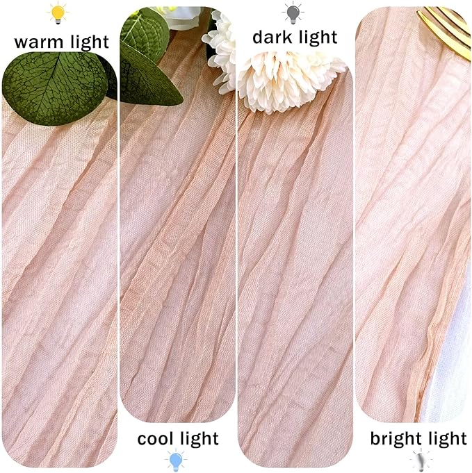 12 Pack Dustypink Cheesecloth Table Runner 22x120 Inch-Naturally Dyed Colors Sheer Gauze Cheese Cloth Wedding Table Runner,Rustic Boho Crinkle Fabric, Reception, Bridal Shower,Farmhouse Dining Decor