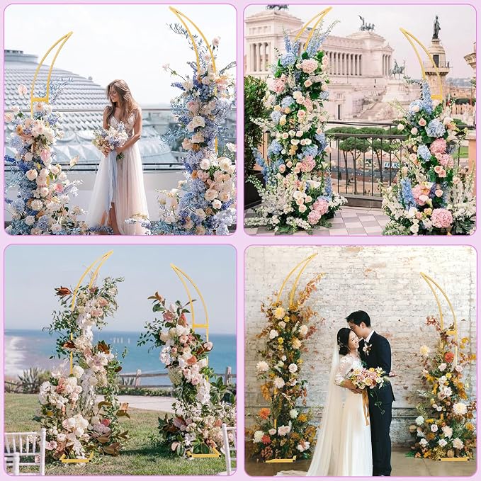 Curved Large Metal Arch Backdrop Stand, Set of 2 Wedding Arch Stand Flower Arch Stand Backdrop Arch Floral Wedding Arches for Ceremony Birthday Anniversary Valentine'S Day Decorations(6.9FT & 6.2FT)