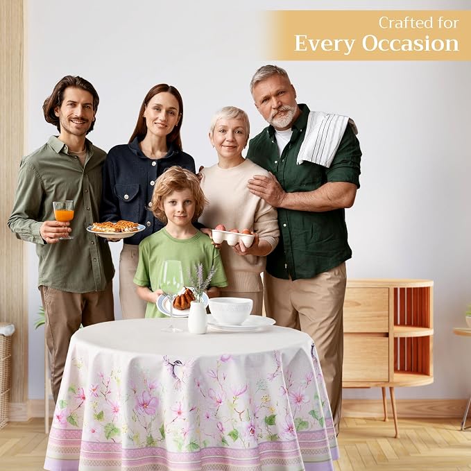 Maison d' Hermine Table Cloth Round Table 100% Cotton 69 Round Inches Tablecloth Reusable Decorative for Dining Kitchen Room Farmhouse Party Home Hotel Restaurant Spring Summer - Magnolia Mornings