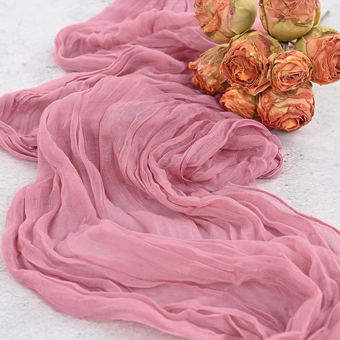 24 Pack Dusty Rose heesecloth Table Runner ,10FT Cheese Cloth Table Runner for Wedding Decor, 20x120inch Rustic Boho Gauze Table Runners for Wedding Party Bridal Shower