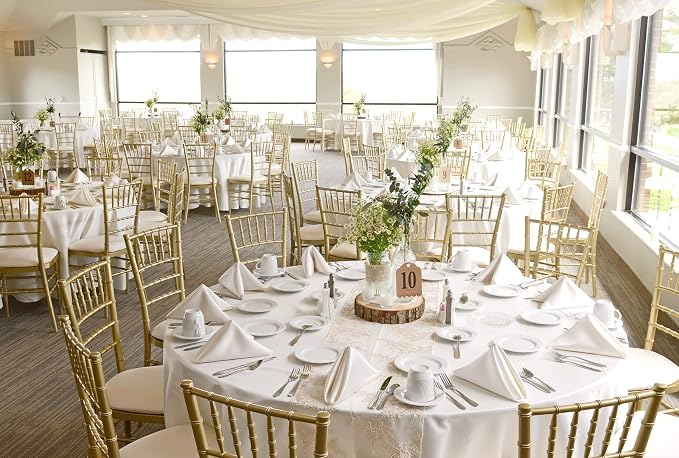 Fani 10 Pack 90 Inch White Round Polyester Tablecloths, Stain & Wrinkle Resistant, Perfect for 5ft to 6ft Round Tables