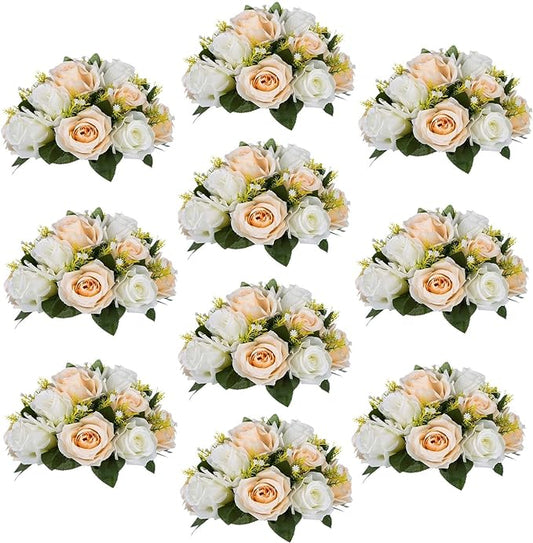 Sziqiqi Pack of 10 Fake Flower, Silk Rose Flowers, Suit for Wedding/Party Centerpiece Road Lead Flower Rack Decorations, 10 Pieces