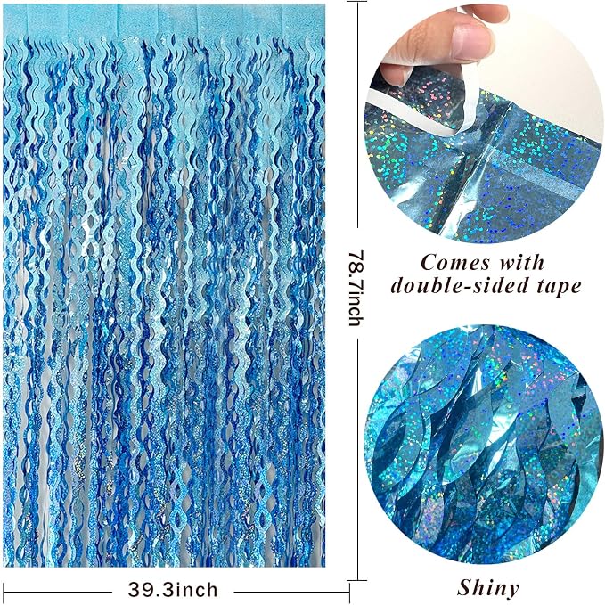 Tinsel Foil Fringe Curtains Wavy Backdrop for Parties Sparkle Metallic Wavy Foil Fringe Backdrop Curtain for Party Decorations Photo Booth Props for Birthday Graduation Wedding