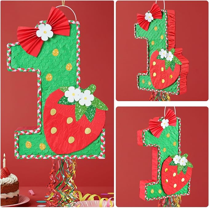 WERNNSAI Berry First Piñata - Sweet One Birthday Party Decorations Strawberry Party Game Number 1 Piñata for Baby Shower Theme Party Favor With Blindfold