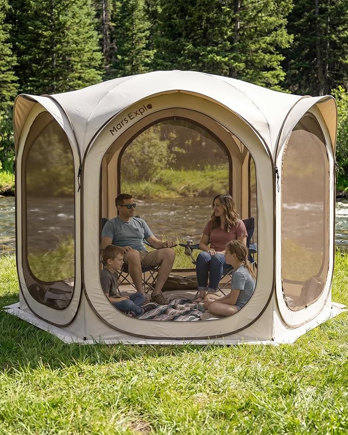 Screen Pop Up House Room Tent, Canopy Sun Shade Shelter for Camping, Patio, Backyard, Deck & Outdoor Activities, Portable Gazebo, 10'x10'