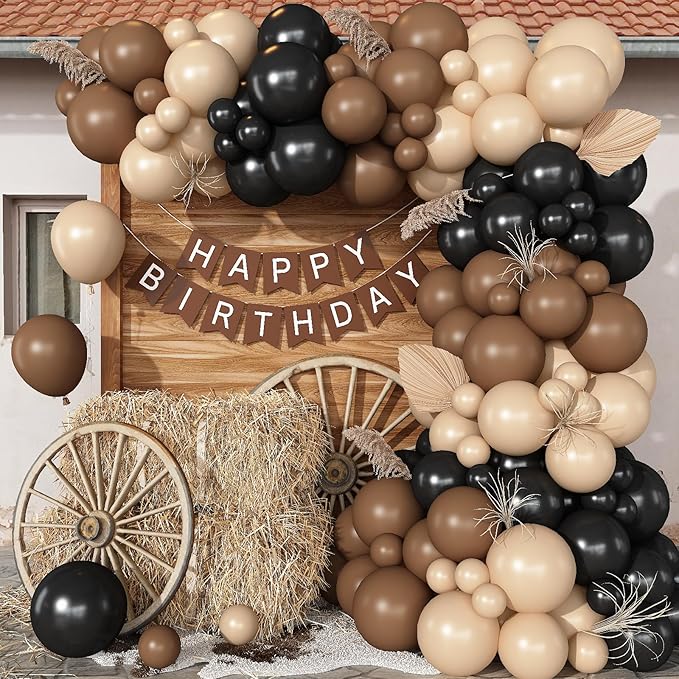 Black and Brown Balloon Garland Arch Kit, 105 PCS Black Brown and Nude Beige Balloon Different Size for Western Farm First Rodeo Wild West Cowboy Baby Shower Birthday Party Decorations