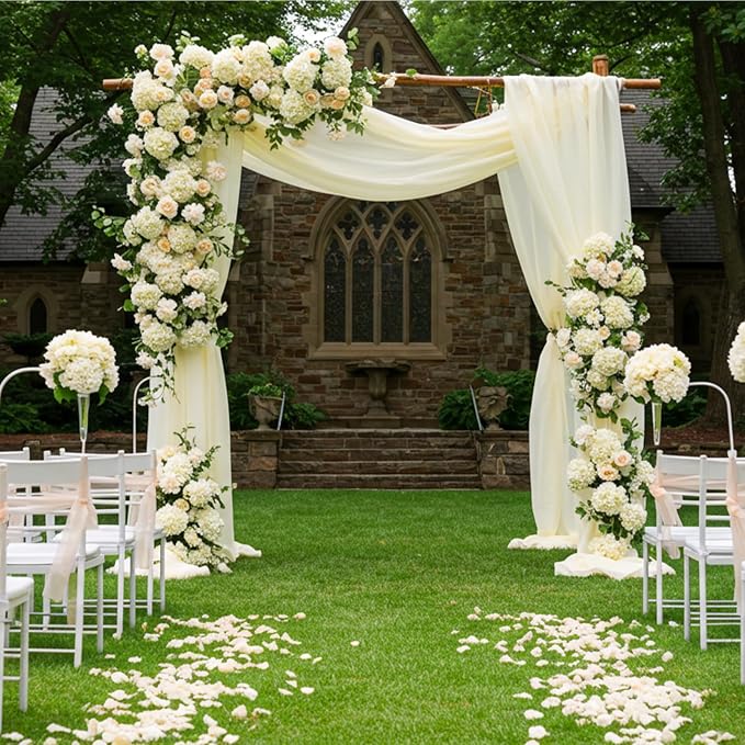 Auihiay 404PCS Hydrangea Artificial Flowers, Silk Artificial Flowers Heads with Stems, Champagne Lifelike Faux Flowers for Wedding Centerpieces, Arch and Background, Party, Home, Baby Shower Decor