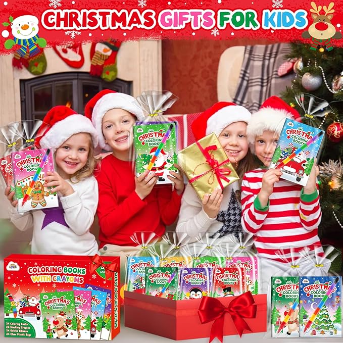 ZMLM 24 Pack Christmas Coloring Books for Kids with Crayons,Party Favors for Kids 4-8, Goodie Bags Stuffers for Toddlers, Classroom Prizes Birthday Return Gifts (Christmas)
