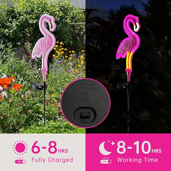 Flamingo Solar Lights Outdoor Decor, Solar Pink Flamingos Outdoor for Yard Decorations,Pink Neon Solar Flamingo Garden Lights for Outside,Pathways,Patio or Lawn Decor,Gifts for Mom(2Pack)