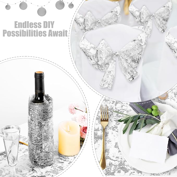 Aneco 12 Pieces Metallic Glitter Table Runner 84 x 11 Inches Silver Glitter Mesh Table Runners Sparkle Rectangle Runner Roll Decorations for Wedding Baby Shower Birthday, DIY Home Decor