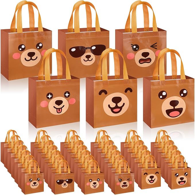 Sweetude 40 Pcs Bear Gift Party Favor Bags with Handle, Non Woven Goodie Bags Birthday Favor for Birthday Baby Shower Packaging Supplies
