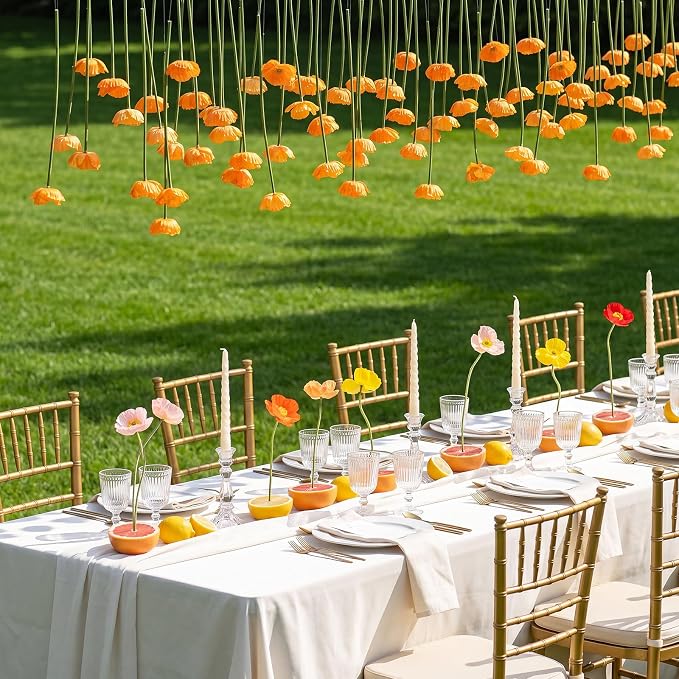 12 Pack 5 ft Artificial Poppy Flowers Hanging Garland Decorations Orange Poppy from Ceiling Dangling Faux Floral Vine Strings with Hook for Wall Ceiling Wedding Home Decor