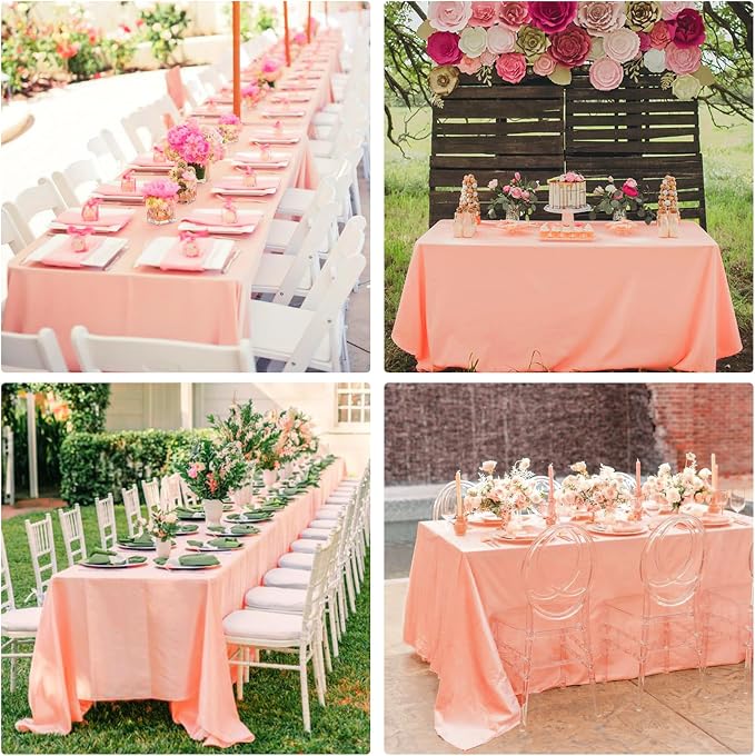 4 Pack Rectangle Tablecloth for 6 Foot Tables Washable Polyester Table Cover for Wedding Dining Table Parties Banquet（60x102 Peach Coral）